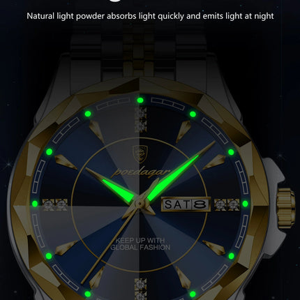 POEDAGAR Luxury Man Clock Business Waterproof Luminous Date Week Watches For Men Quartz Stainless Steel Fashion Men's Wristwatch