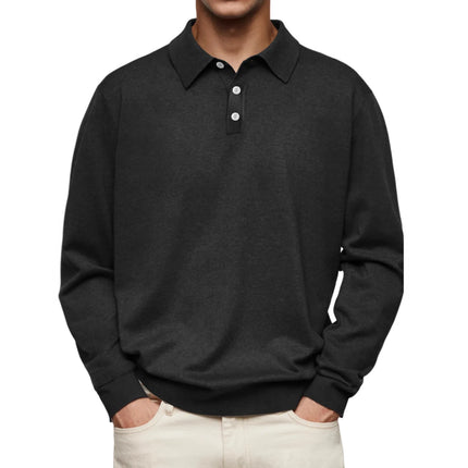 Casual Long Sleeve V-Neck Polo Shirt Men's Autumn Winter Fashion Independent Station Hit Button Leisure Top Polyester Fiber