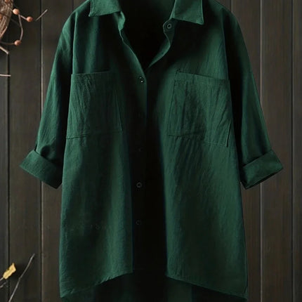 Plus Size Boho Women Summer Shirt Ladies Casual Button Down Long Sleeve Blouse Elegant Loose Lapel Pocket Tops Turn-down Collar