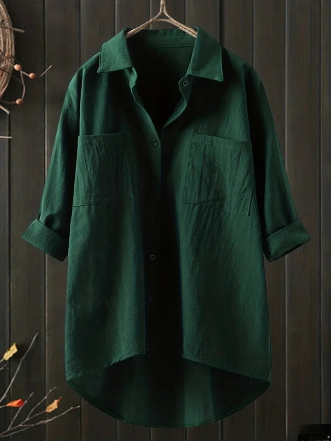 Plus Size Boho Women Summer Shirt Ladies Casual Button Down Long Sleeve Blouse Elegant Loose Lapel Pocket Tops Turn-down Collar