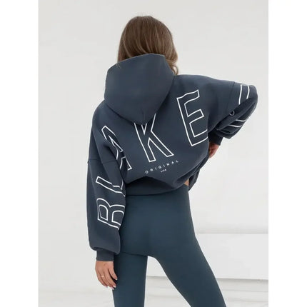Women Sweatshirts Black Hooded Pullover Big Letter Print Loose Fit New Comfortable Casual Streetwear Minimalist Style Daily Wear