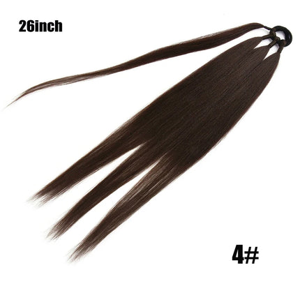 Boxing Braids Ponytail Extensions Synthetic Wrap Around Ponytail With Rubber Band Hair Ring DIY 26 Inch Ombre Black Brown Grey