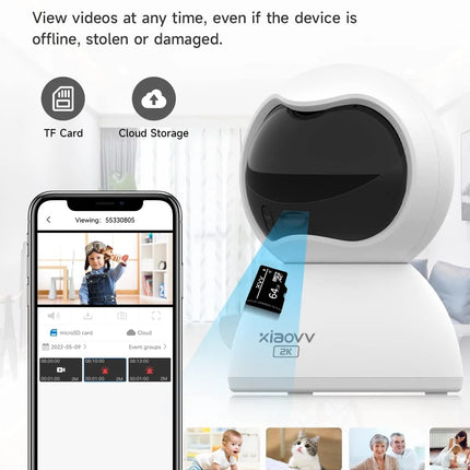 XIAOVV Indoor WiFi Surveillance Camera 2K Pet and Baby Camera with Motion Tracking 360° WiFi IP Home Cameras Night Vision