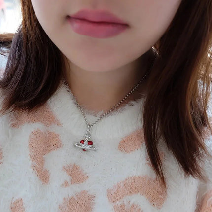 Fashion Love Saturn Necklace For Women Retro Stud Earrings Jewelry Metal Planet Sweater Chain Pendant Necklace Gifts Accessories