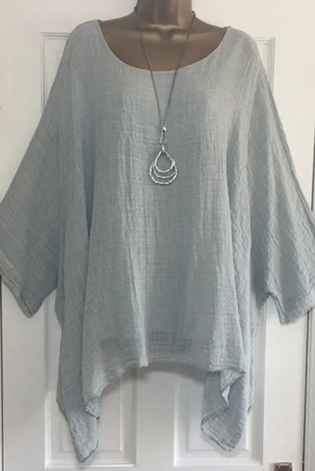 2024 Women's Plus Size T-shirts 5XL Linen T-Shirt O-Neck Casual Loose Shirt Summer Autumn New Solid Batwing Long Sleeve