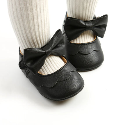 Baby Casual Shoes Infant Toddler Bowknot Non-slip Rubber Soft-Sole Flat PU First Walker Newborn Bow Decor Mary Janes