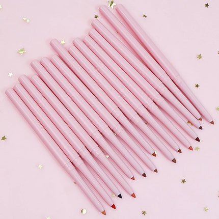 15colors Custom Bulk Lipliner Private Label Pink Package Vegan Lipstick Waterproof Rotating Multi-functional Lip Liner Makeup