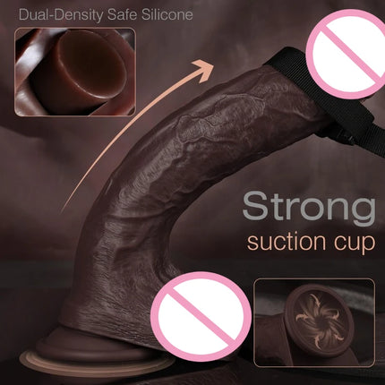 Wearable Realistic Double Silicone Anal Butt Plug Big Dildo Masturbator Huge Penis with Suction Cup Adult Sex Toys  for Women18+
