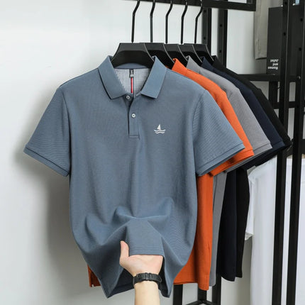 Luxury brand 100% cotton short sleeve polo shirt men's fashion sailboat embroidered T-shirt summer comfort breathable casual top