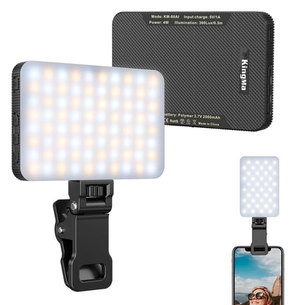 KingMa LED Selfie Light 80 Power Rechargeable Clip Fill Video Light for Phone iPad with Front & Back Clip Adjusted 3 Light Modes