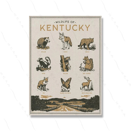 Wisconsin Mexico Kansas Kentucky Nevada Hawaii Wildlife Wall Art Print Vintage Animal Poster Archival Pictures Canvas Painting