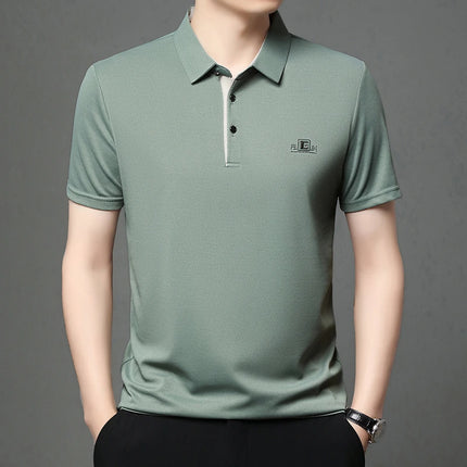 New Men's Business Casual Short-Sleeved Shirt with Badge, Solid Color Polo Shirt, Fashionable, Breathable, Comfortable, Versatile Top