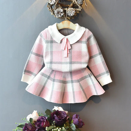 Fall toddler girl sweaters  2022 new warm knitted shirt suit skirt Korean fashion autumn winter clothes children's two piece set