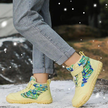 Waterproof Kids Barefoot Snow Boots 2025 New Wide Toe Winter Warm Fur Lined Shoes for Boys Girls Cold Weather Outdoor Sneakers