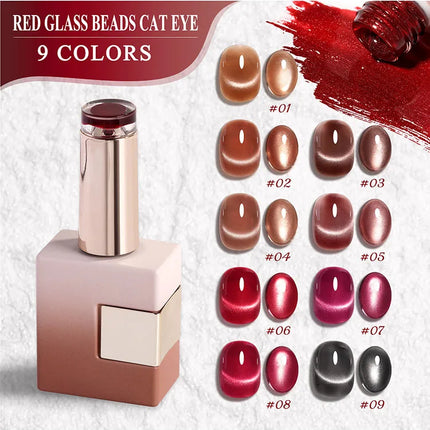 Cat Eye Enamel Ruby Glass Beads Nail Polish 9-Color Pop Cat Eye Enamel Solid Color Nail Polish Nail beauty Not Easy To Fade