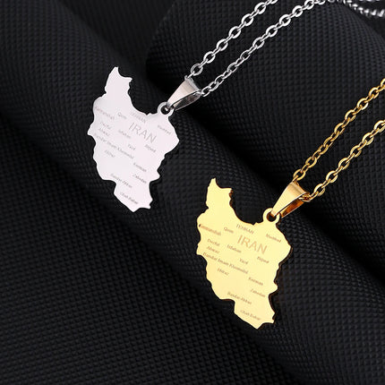 Fashion Islamic Republic of Iran Map City Pendant Necklace Stainless Steel Men Women Maps Jewelry Gift