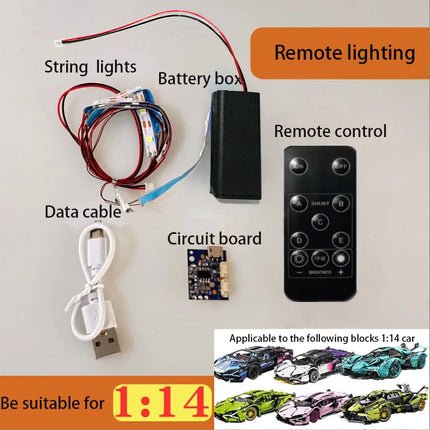 Technical RC Led Light Kit For 1:14  Race Car City Vehicle Bricks DIY Lamp Toys Set （Not Included Building Blocks）