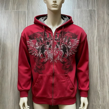 American Y2K New Fashion Joker Gothic Print Zipper Hoodie Women Street Hip-hop Retro Fleece Padded Sweatshirt Unisex Punk Hoodie