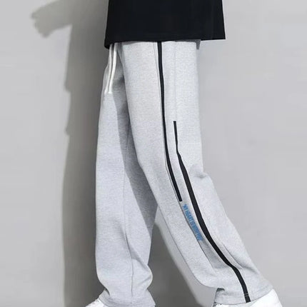 Men’s Straight Leg Sweatpants Loose Lightweight Casual Pants Spring Summer Stripe Patchwork Sports Joggers Trendy Long Trousers