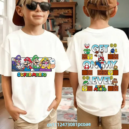 New Super Mario and Luigi Anime Children's Cotton Short-sleeved T-shirt, Cartoon Game Trendy Top for Boys' Casual Short Sleeves.