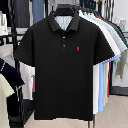 100% pure cotton short-sleeved men's polo shirt, summer fashion, high-end brand, pony embroidery, golf top, casual business T-shirt