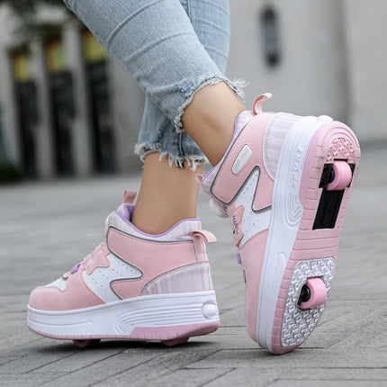 2Wheels Roller Skate Children Shoes Sneakers For Kids Boys Girls Sports Running Outdoor Adult Casual Women Tennis Size 31-42