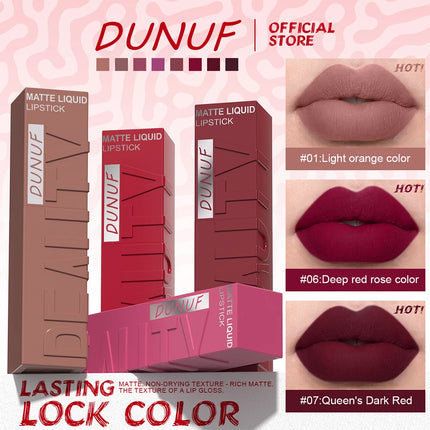 DUNUF 1 Pcs Matte Velvet Smooth Easy-to-apply Square Tube Lip Gloss Waterproof Not Easy To Fade Sexy Brown for Women Lip Tint
