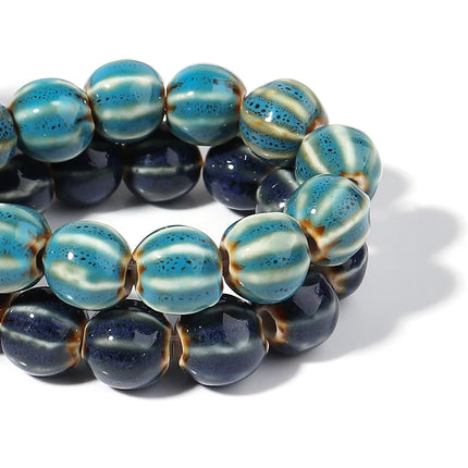 1 Strand  Pumpkin Shape Stripe Ceramics Beads Colorful Floral Glaze Beads for Jewelry Making DIY Loose Spacer Beads Accessories