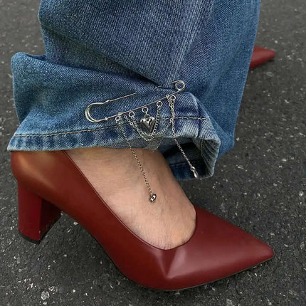 PuRui Trend Creative Silver Color Tassel Pendant Anklet Chain Women Paperclip Foot Ankle Chain with High Heels Accessory Jewelry