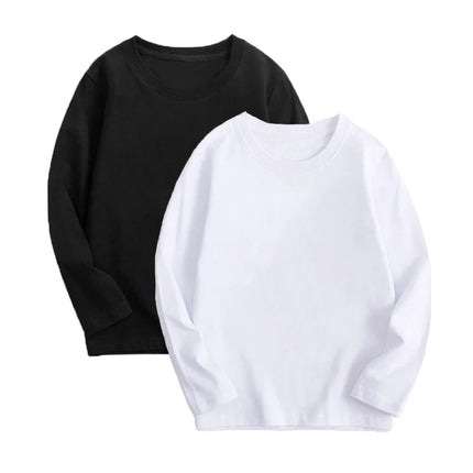 Black White Basic Cotton T-shirt for Boys Girls Clothes Children's Long Sleeve Solid Tops Kids 2 to 14 Years Leisure Wear T-shirt