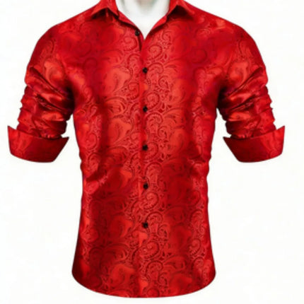Men's Brand New Silk Top with Regular Slim Fit, Ordinary Lapel, 3D Printed with Artistic Patterns, Fashionable and Comfortable,