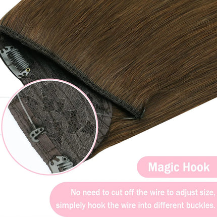 Invisible Halo Hair Extensions Real Human Hair Fish Wire Adjustable Band Secret Clip-in Extension for Women Chocolate Brown