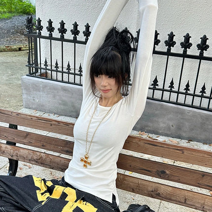 Tonngirls American Retro Print T-shirt Women Long Sleeve Button Graphic Tops Y2k Tops 2000s Japanese Grunge Tops E-girls Autumn