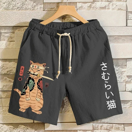 2025 Summer 3D Anime Japanese Samurai Cat Shorts Trunks Quick Dry Beach Swiming Shorts Women Men Hip Hop Short Pants Shorts 6xl