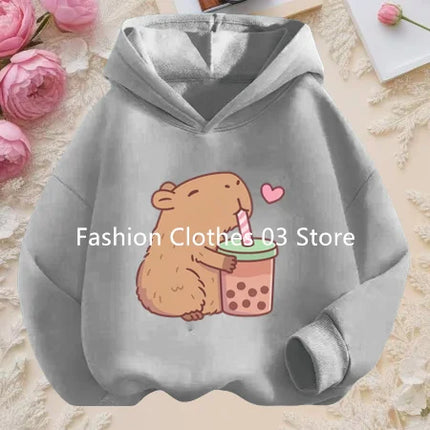 Cartoon Fun Capybara Cute Print Boys and Girls Soft Hoodie Fall and Winter Outdoor Leisure Sports Children's Hooded Sweatshirt