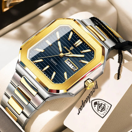 POEDAGAR Business Men's Watch Waterproof Luminous Date Week Classic Watches For Men Stainless Steel Men's Quartz Wristwatch Reloj