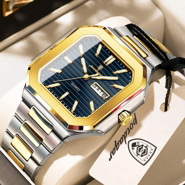 POEDAGAR Business Male Watch Waterproof Luminous Date Week Classic Watches For Men Stainless Steel Men's Quartz Wristwatch Reloj