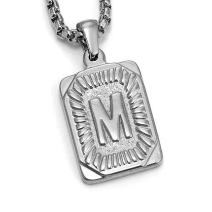 Men's 18K Gold Square Double-Sided 26 English Letter Pendant Titanium Steel Jewelry Necklace
