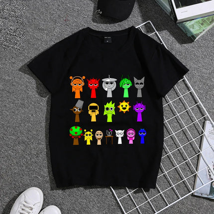 Sprunkiy Kids T-shirt Cotton Pinki Simon Game Role Cute Anime Print Tees Short Sleeved Kawaii Boy Girl Summer Clothes Party Gift