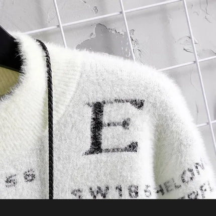Men's Autumn Winter Fleece Lined Knitted Half High Collar Sweater Letter Pattern Thick Warm Casual Wear for All Seasons