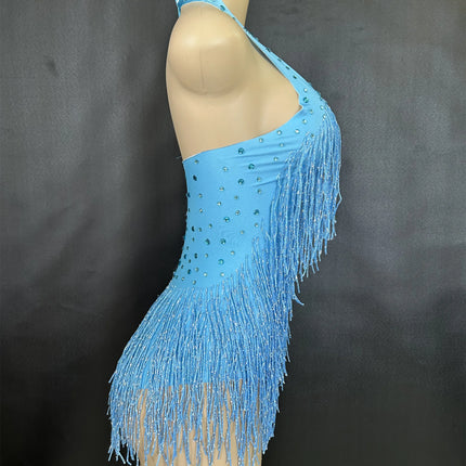 Sparkly Rhinestones Fringe Bodysuit Women Nightclub Party Dance Costume Stage Wear Sexy Tassel Leotard Performance Clothing 7G