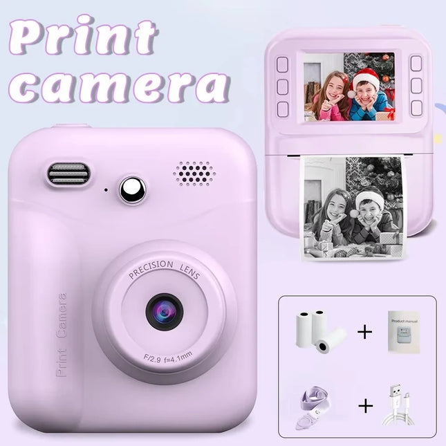 Print Camera Kids Instant Camera 1080P Thermal Print Digital Camera Supports SD Card Print Photo Video Games Music Children Gift