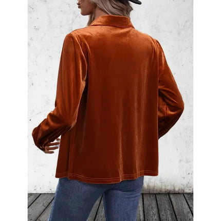 Plus Size 1XL-5XL Women Autumn Fashion Top Blouse Velvet Long Sleeve Solid Elegant Shirt Button Pocket Womens Long Sleeves