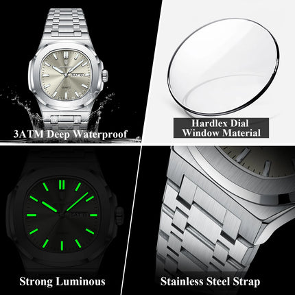 POEDAGAR Exquisite Fashion Men's Watches Waterproof Luminous Date Week Men Watch Stainless Steel Quartz Casual Classic Man Watch