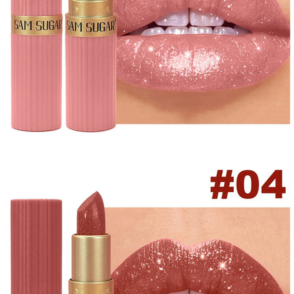 Pearlescent Pink Glitter Velvet Lipstick Metallic Waterproof Long Lasting Matte Shimmer Diamond Lipstick Women Makeup Cosmetic