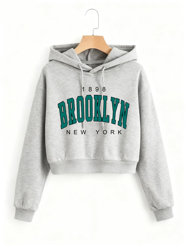 1898 BROOKLYN NEW YORK Sweatshirt Autumn Winter Cropped Sweatshirt Crop Top Hoodie Y2k Sweatshirts Gothic Casual Style Clothes