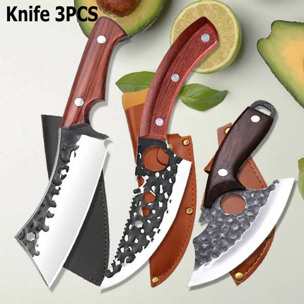 WXCOO High Carbon Hand forged Butcher Knives Stainless Steel BBQ Meat Cutting Kitchen Knife Multifucntional Cooking Chef Knife