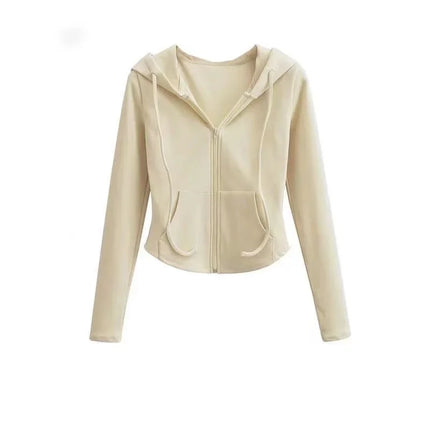 Spicy Girl Style Hooded Cardigan Sweatshirt Women's Spring Autumn Slimming Long Sleeve Cropped Top Trendy Waist-fitted