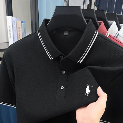 Luxury mens clothing brand summer exquisite pony embroidery breathable polo shirt daily comfortable casual pure cotton short top