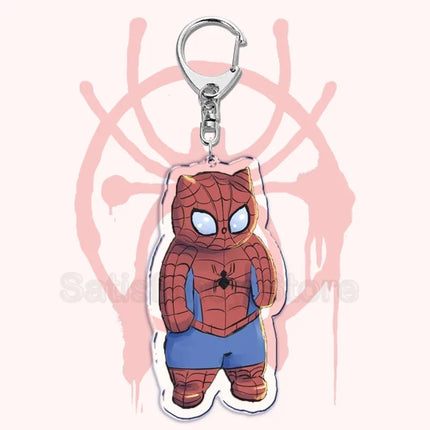 Cute Spider Punk Cat Warrior Key Chain Key Ring Invincible Superhero Keychains Keyring Pendant for Bag Man Women Jewelry Gifts
